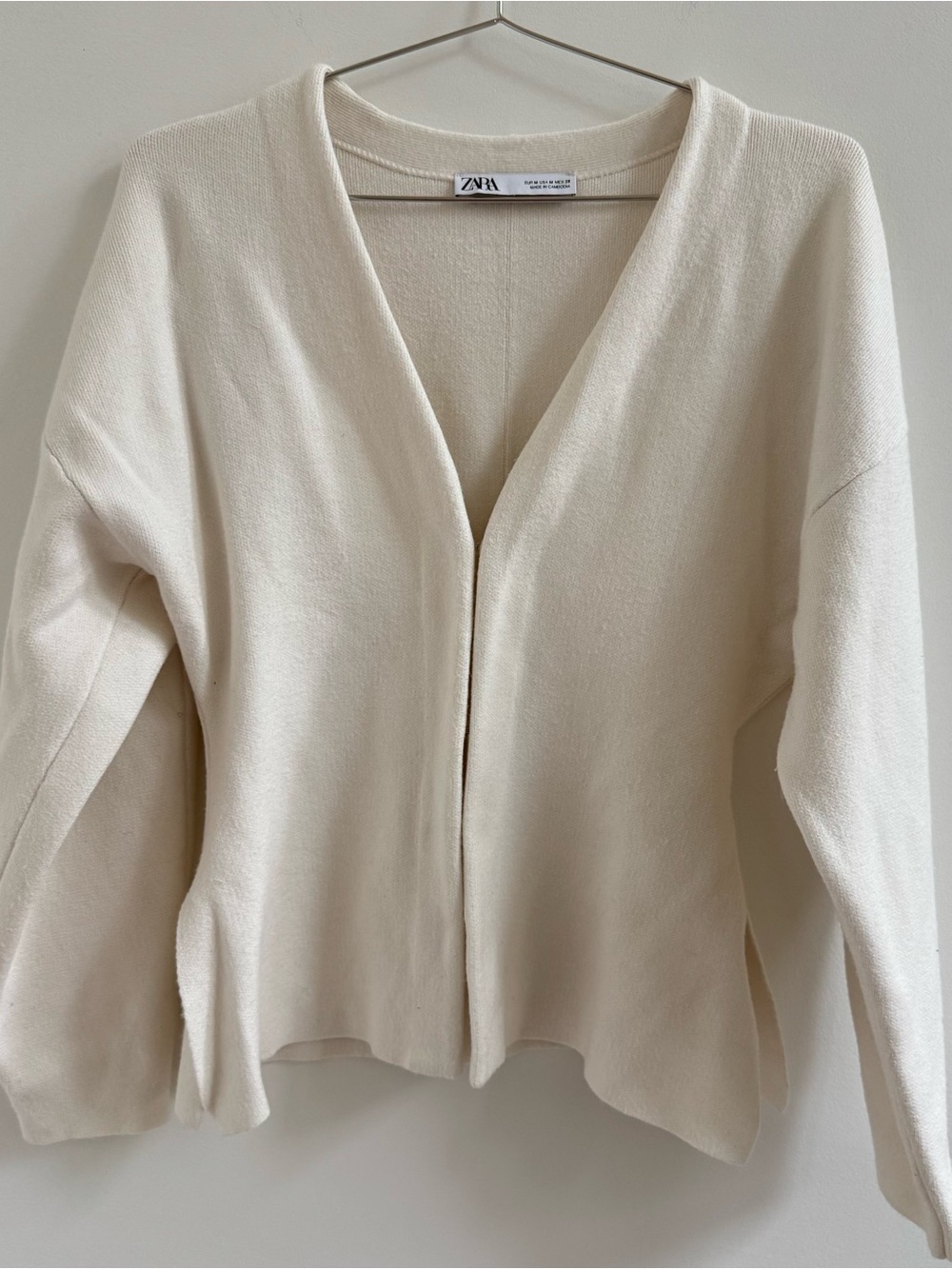 Zara Cream Open-Front Knit Cardigan